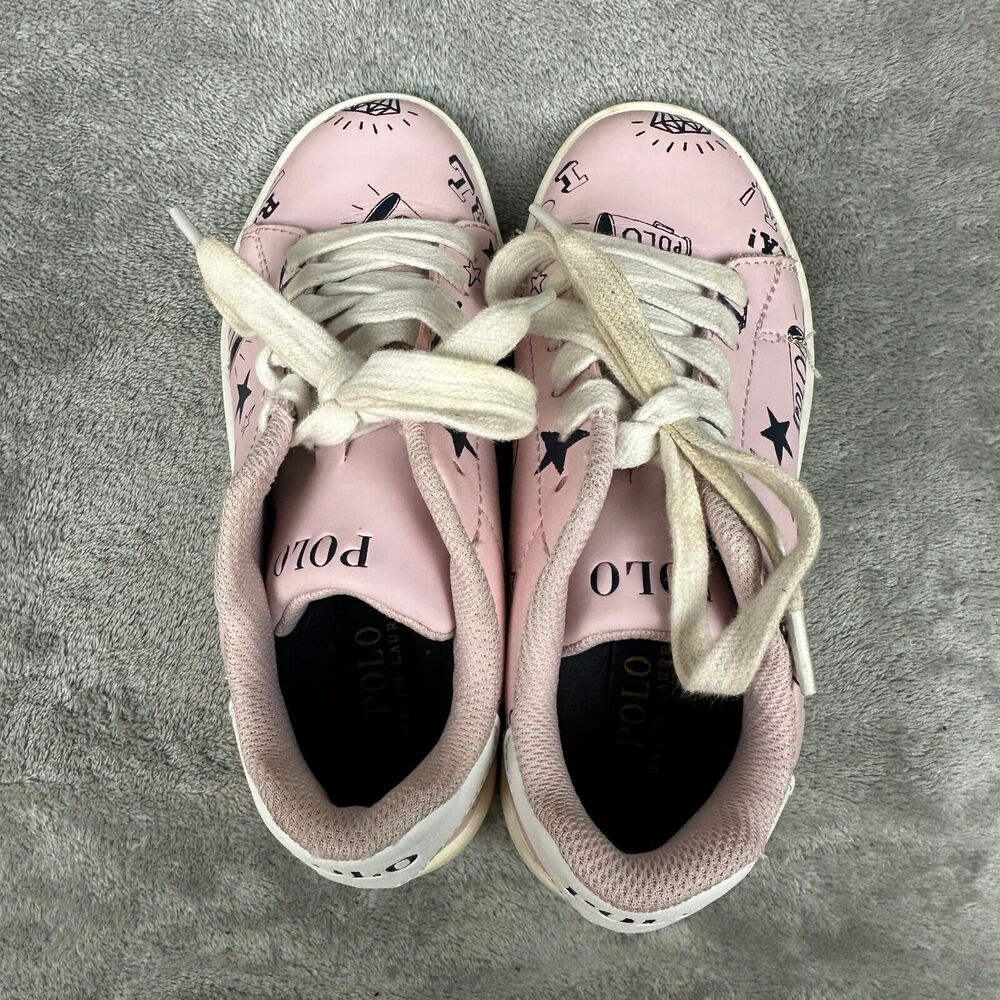 Polo Ralph Lauren Kids Pink Graphic Print Leather Sneakers Low Top - Picture 7 of 10